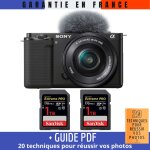 Sony zv - e10 + 16 - 50mm noir + 2 sandisk 1 tb extreme pro uhs - i sdxc 170 mb / s + guide pdf 20 techniques ...