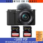 Sony zv - e10 + 16 - 50mm noir + 2 sandisk 256gb extreme pro uhs - i sdxc 170 mb / s + guide pdf 20 techniques ...