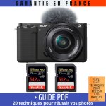 Sony zv - e10 + 16 - 50mm noir + 2 sandisk 512gb extreme pro uhs - i sdxc 170 mb / s + guide pdf 20 techniques ...