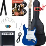 St - pack guitare electrique - ensemble de guitare electrique bleu - kit avec ampli de 25 w, housse, ...