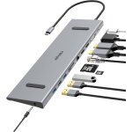 Station d'accueil usb c double moniteur, hub 11 en 1 pour ordinateur portable, adaptateur multiport avec ...