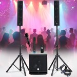 Syst�me sonorisation complet 1200w enceintes dj, enorme sub 38cm usb / bluetooth, 2 micros, f�te de la ...