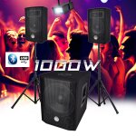 Systme triphonique bm sonic bms 1208, caisson bi - amplifi 1000w - usb bluetooth, cbles, pieds - mini ...