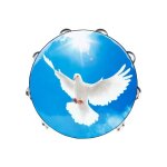 Tambourin secou a la main, 10 pouces, ciel bleu, colombe de la paix, double nucleodrum orff persch, ...
