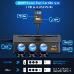 Tianyi - chargeur de voiture 180w usb - c pd usb qc3. 0, 3 prises adaptateur allume cigare usb 12v / ...