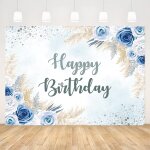 Toile de fond pour fte d'anniversaire, happy birthday fond photo, bleu bohme fleurs, bannire de d'anniversa ...