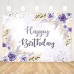 Toile de fond pour fte d'anniversaire, happy birthday fond photo, motif fleurs violet, bannire de d'annivers ...