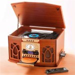 Tourne disques 2 vitesses 45 et 33 tours en bois radio cd k7 - bigben interactive td112