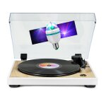 Tourne disque platine vinyle thomson tt301 - bois / blanc - 33 / 45 tours, lecture / retour du bras auto. ...