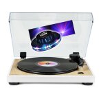 Tourne disque platine vinyle tt301 - bois / blanc - 33 / 45 trs, lecture / retour du bras auto. jeu lumi�re ...