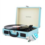 Tourne disque retro bluetooth bleu - goodmans - 33 / 45 / 78 - finition cuir - haut parleurs streo intgrs ...