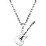 Trahoo - collier avec pendentif guitare electrique basse en acier inoxydable pour homme longueur 55 cm ...
