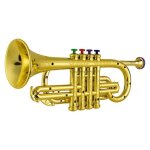 Trompette pour enfants, instrument a vent musical, trompette en abs dor� m�tallis� avec 4 cl�s de couleur ...