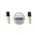 We pop mini enceinte karaok  led + poigne, bt 5. 4, rechargeable, 2 micros avec 5 sons, beige