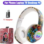 White t7 adapter casque sans fil bluetooth 5. 1 dj gamer avec micro, lumire led rvb, prise en charge ...