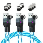 Wqd - globright lot de 3 cbles magntiques  360 - usb c, led, pour tlphone portable - 6ft / 2 m