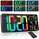 Xrexs 18'' horloge numrique murale grande  couleurs changeantes rvb, horloge calendrier numrique avec ...