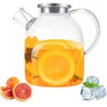 1. 8 litres verre borosilicate avec acier inoxydable couvercle et anse, pichet en verre, pichet � eau, ...