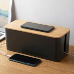 1 bo�te cache c�ble noir, grand bo�te de rangement c�bles electriques avec bois couvercle, boite cache ...