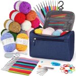 1 ensemble / 46 pi�ces de crochets, kit crochet, kit de fil � crochet, conception ergonomique bleu profond ...
