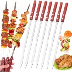 10 brochettes pour barbecue, pique a brochette en acier inoxydable, brochettes en m�tal plat, r�utilisable ...