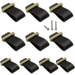 10 pi�ces poign�e en cuir pour meuble noir, poign�es de placard boutons de porte de tiroir en cuir commode ...