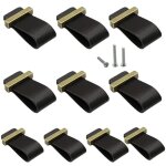 10 pices poigne en cuir pour meuble noir, poignes de placard boutons de porte de tiroir en cuir commode ...