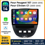 10 pouces carplay autoradio pour peugeot 107 / citroen c1 android 2 + 64gb junsun