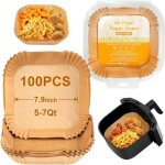 100 pcs papier cuisson air fryer, carr�es 20 cm papier air fryer pour ninja, philips, qualit� alimentaire ...