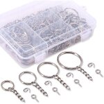 100 pcs porte - cl�s anneaux avec cha�ne et tiges � vis 100 pcs bulk pour travaux manuels argent�