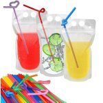 100 pochettes  boissons avec 100 trous de paille pochettes en plastique translucides refermables  fermeture ...