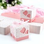 100pcs bo�te � drag�es avec couvercle coeurs ruban rose clair faveur bonbonni�re mariage bapt�me b�b� ...