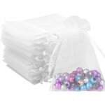 100pcs pochettes en organza blanc 10x12cm sacs en organza transparent avec cordon de serrage pour petits ...