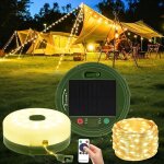 10m guirlande lumineuse escamotable, solaire et chargement usb led guirlande camping avec 8 modes d'�clairage, ...