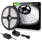 10m ruban led dimmable, bande led blanc froid 6000k 600 leds smd 2835, 12v bandeau led autocollant avec ...