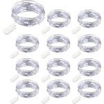 12 packs guirlandes lumineuses à piles, 20 leds 2m guirlande en cuivre, ip65 Étanche argent fil blanc ... 12 packs guirlandes lumineuses à piles, 20 leds 2m guirlande en cuivre, ip65 Étanche argent fil blanc ...