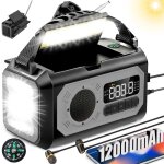 12000mah am / fm radio solaire avec manivelle, 2 panneaux solaires, cble usb, 3 mthodes de chargement, ...
