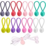 16 attaches magn�tiques r�utilisables en silicone pour c�bles, �couteurs, c�bles usb, stylos de charge ...