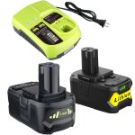 2  batteries de remplacement 5, 0 ah pour ryobi 18 v avec chargeur p117b. compatible avec les batteries ...