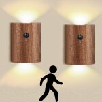 2 pack applique murale interieur, led bois industrielle lampe detecteur de mouvement interieur, appliques ...