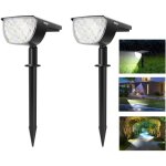2 pack spot solaire extrieur, 30 led lampes solaires etanche ip67 projecteur solaire rglable avec panneau ...