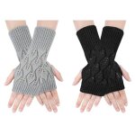 2 paires de gants sans doigts tricots, gants chauds hiver pour femmes, demi - doigts mitaine en tricot ...