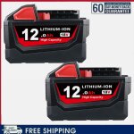 2 paquets de batterie li - on m18 18v 12. 0ah de remplacement pour milwaukee 18v 48 - 11 - 1880 48 - ...