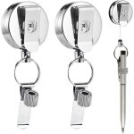 2 pcs porte stylo r�tractable, enrouleur badge, anneau � ressort r�glable, clip ceinture m�tallique fixe ...
