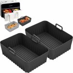 2 pcs silicone air fryer liner pour, air fryer accessoires pour dual air fryer, airfryer liners r�utilisables ...