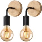 2 pi�ces appliques murales industrielles vintage, lampe murale bois, e27 r�tro luminaire interieur pour ...