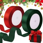 2 rouleaux ruban satin rouge vert fonc� 25 mm x 45 m, artisanat d�coration mariage g�teau no�l