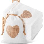 20 sac toile de jute cadeaux sachets lavande drag�es friandises mariage 10x15cm (blanc + coeur)