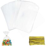 200 pcs sachets transparents bonbons, sac carr� transparent, sac de bonbons en plastique biscuit cadeau ...