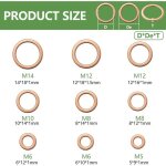 200 pi�ces cuivre rondelles metal, rondelles plates en cuivre bague d'�tanch�it�, joints plats en laiton ...